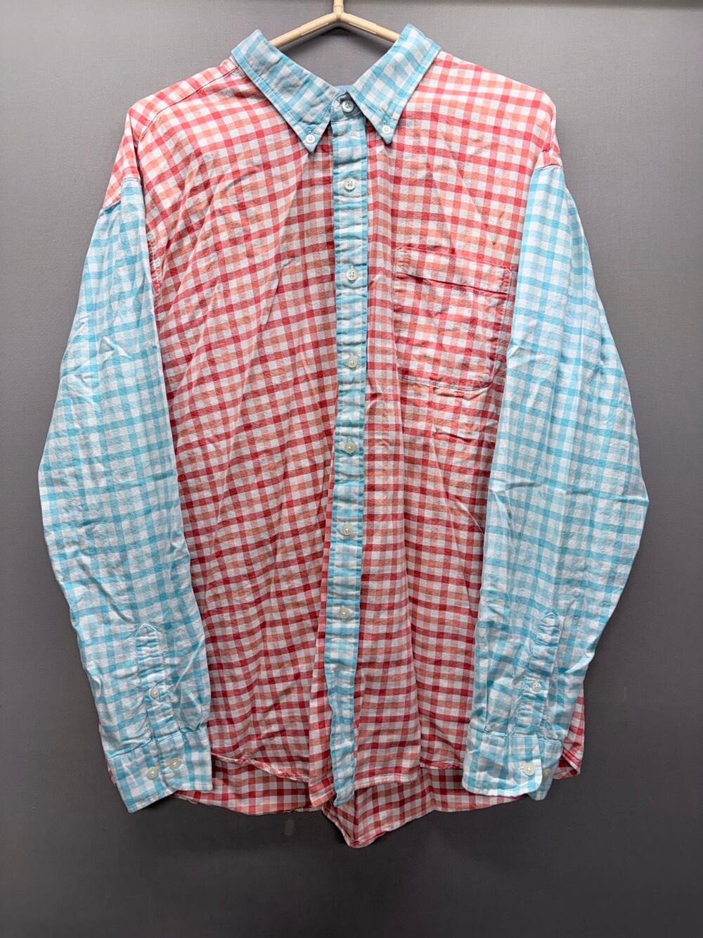 Saddlebred Vintage Oxford Gingham Colorblock Button Down Shirt Men's XXL